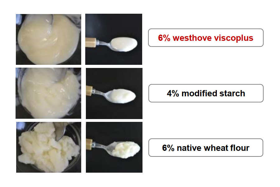 Comparison of physical appeance of Viscoplus, modified starch and wheat flour