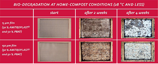 Table showing bio-degration at home-compost conditions